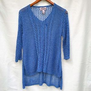 Oliver blue open knit high-low hem cable front sweater / swim cover-up s…